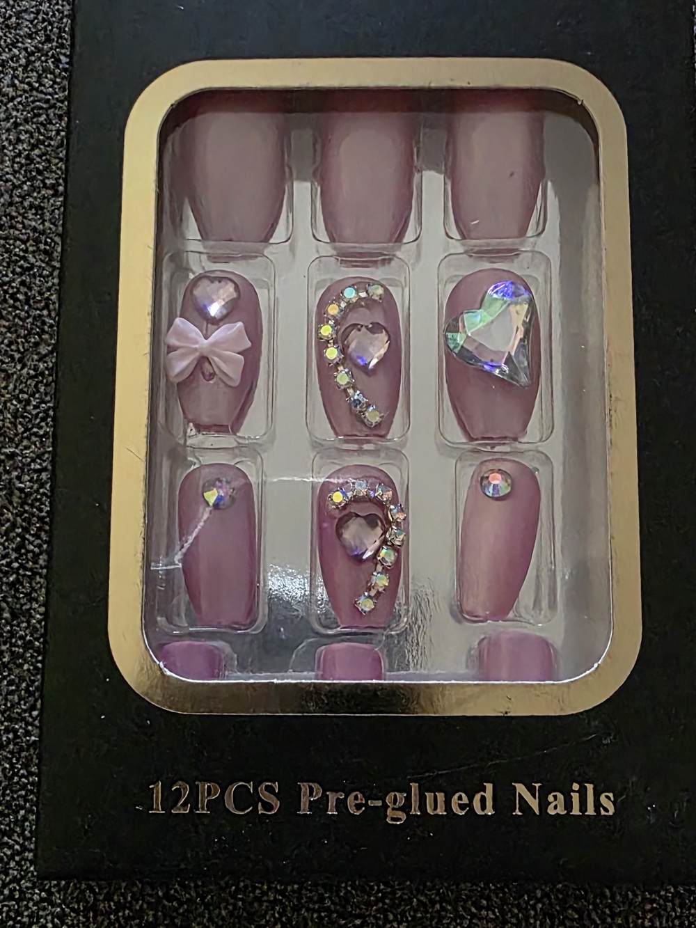 Mauve Pink Rhinestone Pre-Glued Press On Nails
